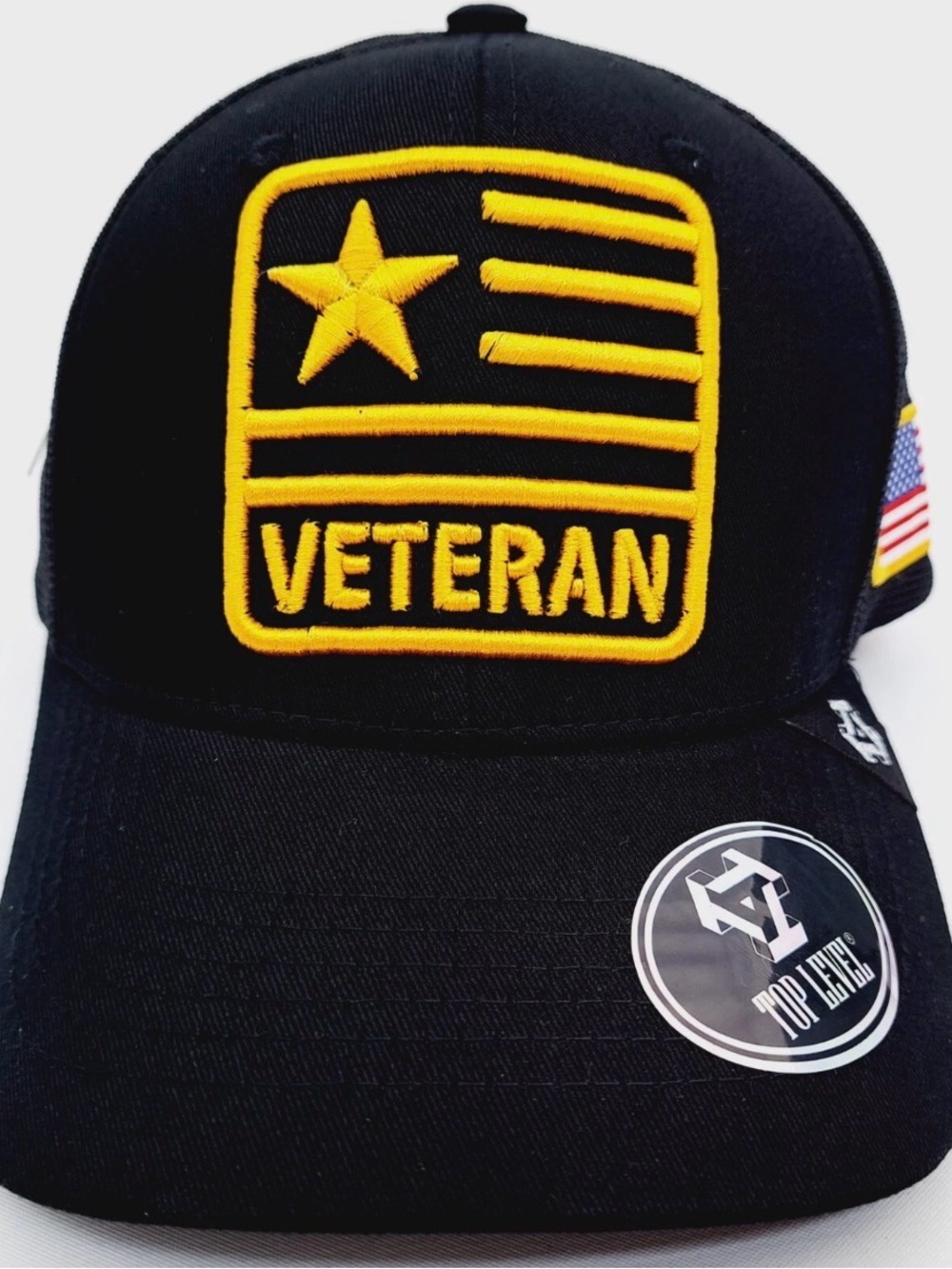 US Army Veteran Hat USA Flag Vet Emblem Camouflage Cap Embroidered Black